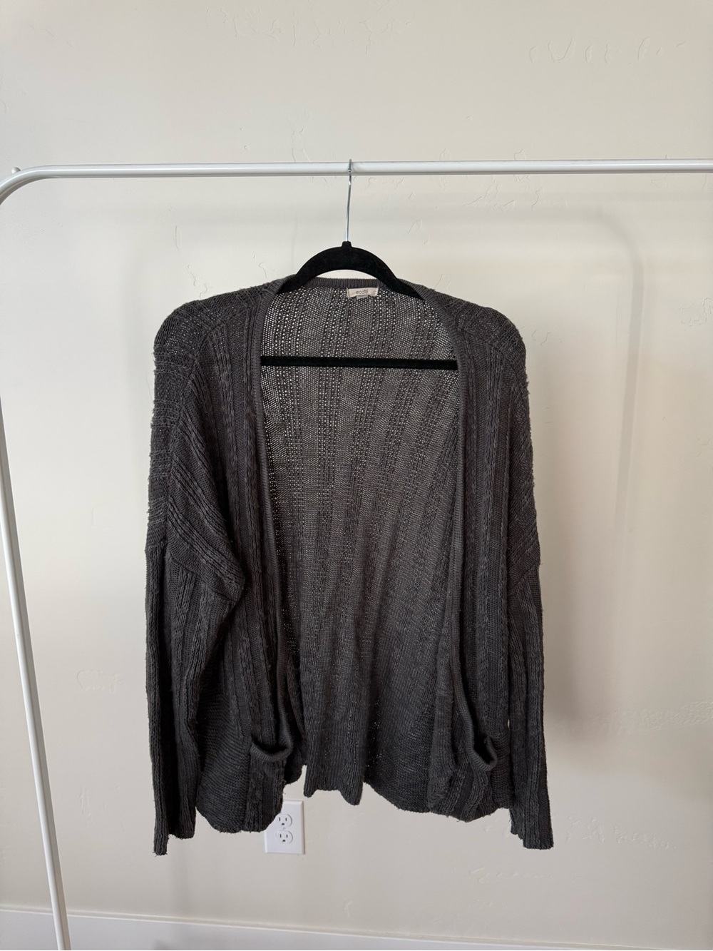 Ecote Open-Front Charcoal Gray Knit Cardigan